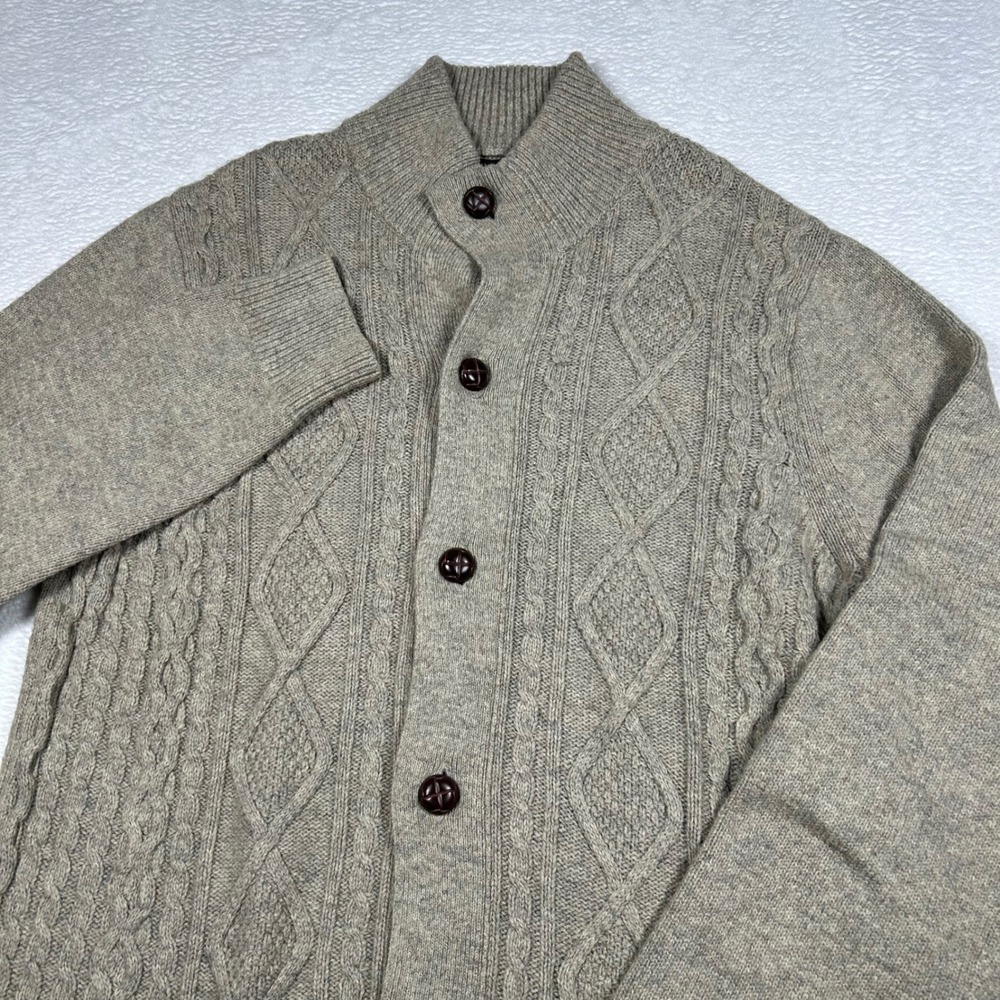 Banana Republic Cardigan Cable Knit Fishermans Leather Men Size L Wool Blend